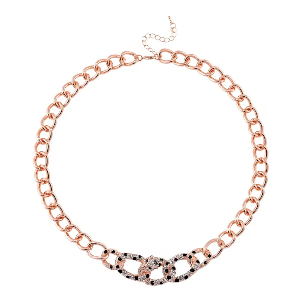 Bold Rose‎ Gold Chain Necklace with Pave Panther Link Detail NWT